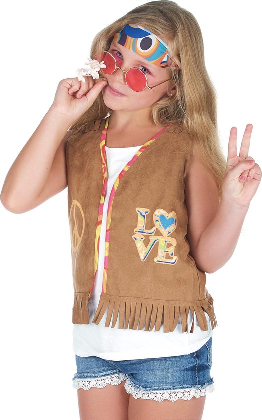 NINGBO PARTY SUPPLIES - Bruin jaren 60 hippie gilet voor kinderen - 10 - 12 jaar (L)