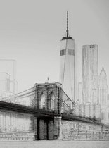 Fotobehang - New York Art Illustration Black And White 192x260cm - Vliesbehang