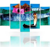 Schilderij , Vrouw in boot , multikleur ,4 maten , 5 luik , wanddecoratie , Premium print , XXL