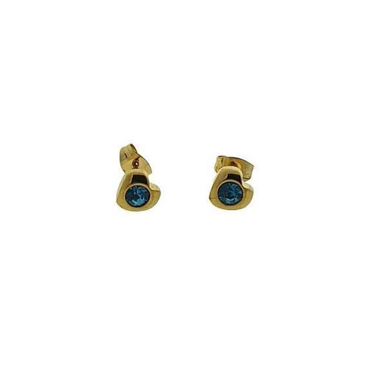 Aramat jewels ® - Oorbellen hartje zirkonia blauw goudkleurig chirurgisch staal 7mm x 8mm