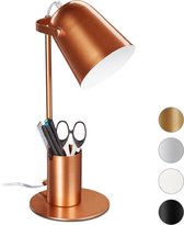Relaxdays bureaulamp met pennenbakje - ijzeren tafellamp - bureaulampje - E27 - modern - koperen