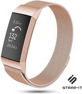 Milanees Smartwatch bandje - Geschikt voor Fitbit Charge 3 Milanese band - rosé goud - Strap-it Horlogeband / Polsband / Armband - Maat: Maat L