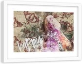 Foto in frame Vrouw in jurk Happy, 120x80, multi-gekleurd
