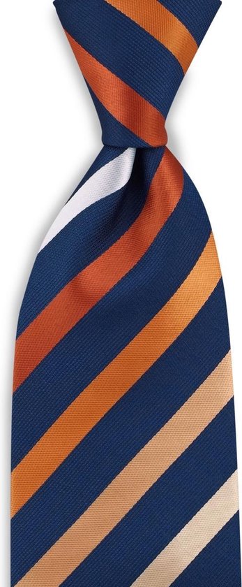 We Love Ties - Stropdas oranje gestreept - geweven polyester Microfill - marineblauw / diverse oranjetinten / wit