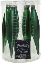 6x Kerst groene glazen pegels kerstballen 15 cm - Glans/mat - Kerstboomversiering ijspegels kerst groen