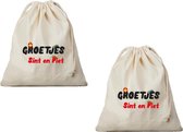 6x Groetjes van Sint en Piet cadeauzakje met sluitkoord - katoenen / jute zak - Sinterklaas kadozak voor pakjesavond