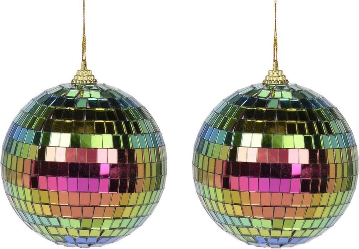 2x Regenboog disco kerstballen discoballen/discobollen foam/glas 8 cm Discoballen... bol