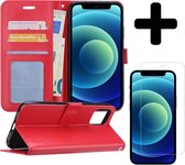 Hoes voor iPhone 12 Pro Max Hoesje Book Case Met Screenprotector Met Dichte Notch - Hoes voor iPhone 12 Pro Max Hoes Wallet Cover Met Screenprotector - Rood