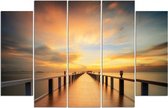 Schilderij , Zicht op Zonsondergang van een pier , Multikleur ,4 maten , 5 luik , wanddecoratie , Premium print , XXL
