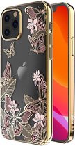 Kingxbar  iPhone 12 Mini hoesje roze goud vlinders - BackCover - anti bacterieel - Crystals from Swarovski