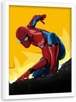 Foto in frame , Filmposter , Spiderman , 70x100cm , rood blauw geel , wanddecoratie ,