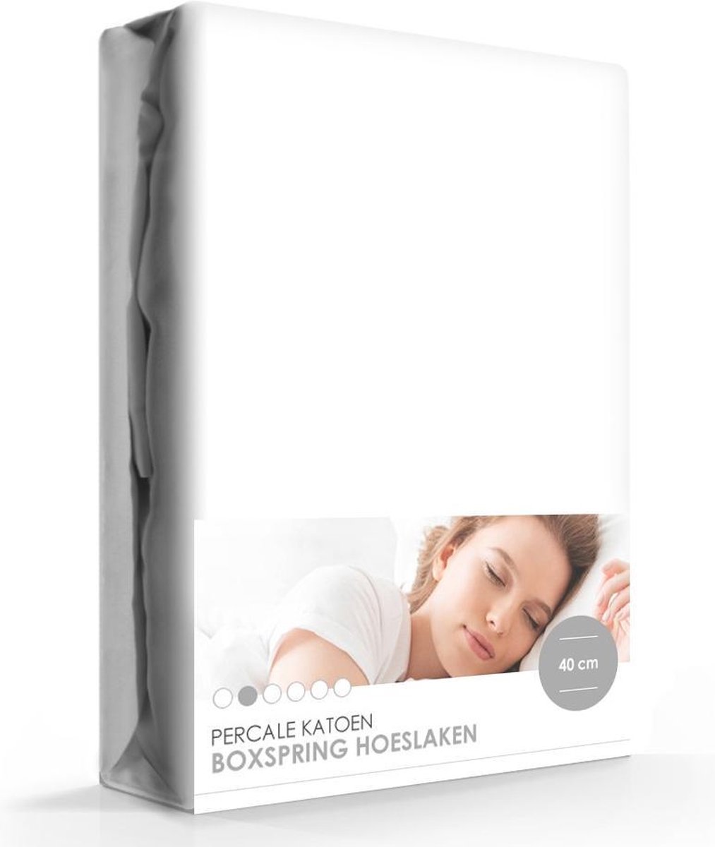 Boxspring - Waterbed - Percale Katoen Hoeslaken Extra Hoog Wit-90 x 200 cm