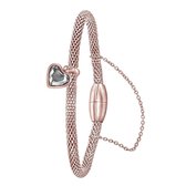 Donna Mae - Stalen armband mesh roseplated hart met kristal