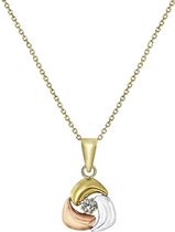 Lucardi Dames Tricolor ketting met zirkonia - 14 karaat goud - Ketting - Cadeau - Moederdag - 45 cm - Meerkleurig