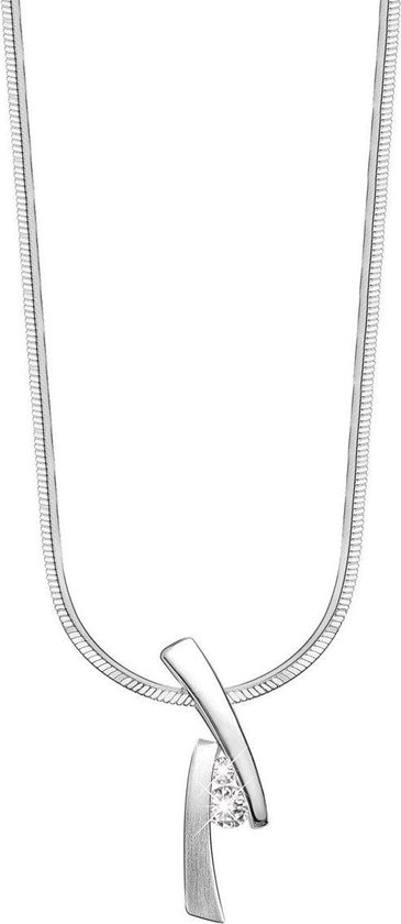 Lucardi Dames Ketting met hanger mat/glans met zirkonia - Echt Zilver - Ketting - Cadeau - Moederdag - 42 cm - Zilverkleurig