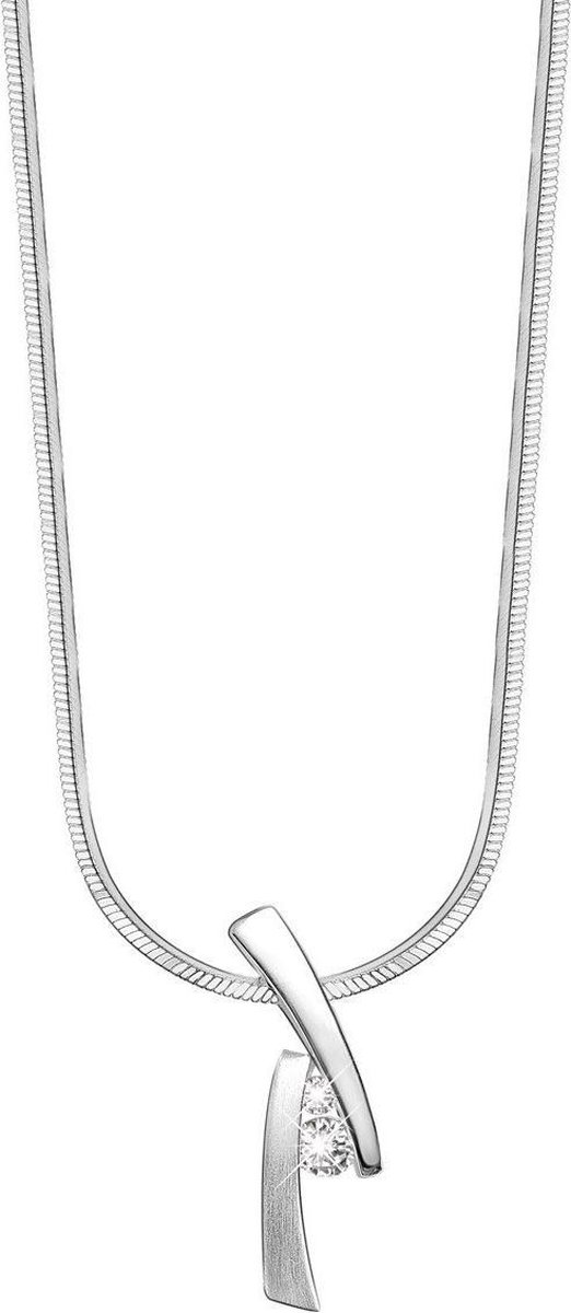Lucardi Dames Ketting met hanger mat/glans met zirkonia - Echt Zilver - Ketting - Cadeau - 42 cm - Zilverkleurig