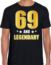 69 and legendary verjaardag cadeau t-shirt / shirt - zwart - gouden en witte letters - voor heren - 69 jaar verjaardag kado shirt / outfit S
