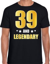 39 and legendary verjaardag cadeau t-shirt / shirt - zwart - gouden en witte letters - voor heren - 39 jaar verjaardag kado shirt / outfit S