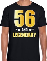 56 and legendary verjaardag cadeau t-shirt / shirt - zwart - gouden en witte letters - voor heren - 56 jaar verjaardag kado shirt / outfit M