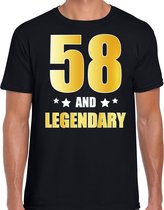 58 and legendary verjaardag cadeau t-shirt / shirt - zwart - gouden en witte letters - voor heren - 58 jaar verjaardag kado shirt / outfit L