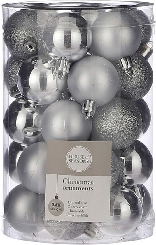 34x Kunststof kerstballen zilver 4 cm - Pakket met zilveren kerstballen 4  cm -... | bol.com