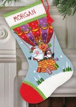 Voorbedrukt borduurpakket Kerstsok Ballonvlucht - Santa's Balloon Ride Stocking