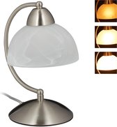 Relaxdays tafellamp touch functie - bureaulamp - E14 - nachtlamp - glas - retro - dimbaar - zilver