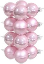 32x Roze glazen kerstballen 8 cm - mat/glans - Kerstboomversiering zoet roze
