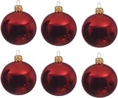 12x Kerst rode glazen kerstballen 8 cm - Glans/glanzende - Kerstboomversiering kerst rood