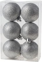 12x Zilveren kunststof kerstballen 6 cm - Glitter - Onbreekbare plastic kerstballen - Kerstboomversiering zilver