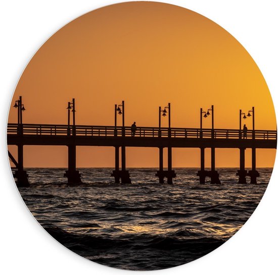 Forex Wandcirkel - Pier met Zonsondergang - 90x90cm Foto op Wandcirkel (met ophangsysteem)