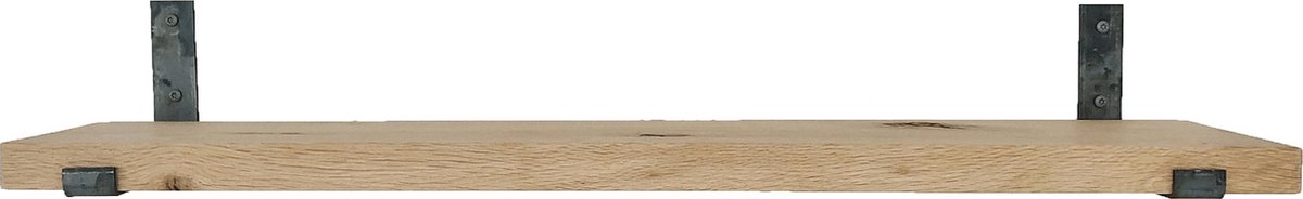 GoudmetHout® Wandplank Industrieel - 60 x 25 cm Muurplank - Eiken Hout - Decoratie Wandrek & Boekenrek - Hangplank Keuken - Wall Shelf + 2 Plankdragers van Ruw Staal