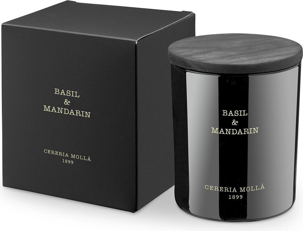Cereria Mollà 1899 Geurkaars Premium Candle 230gr 50 u Basil & Mandarin sojawas katoenen lont ideaal cadeau