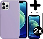 Hoes voor iPhone 12 Pro Max Hoesje Siliconen Case Met 2x Screenprotector Full Cover 3D Tempered Glass - Hoes voor iPhone 12 Pro Max Hoes Hoesje - Paars