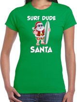 Surf dude Santa fun Kerst shirt / Kerst t-shirt groen voor dames - Kerstkleding / Christmas outfit M