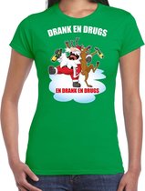 Fout Kerst shirt / Kerst t-shirt Drank en drugs groen voor dames - Kerstkleding / Christmas outfit S
