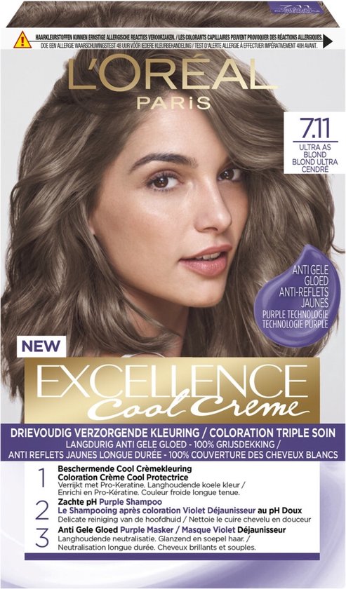 waarschijnlijkheid federatie krassen L'Oréal Paris Excellence Cool Creams 7.11 - Ultra Ash Blond - Permanente  haarverf | bol.com