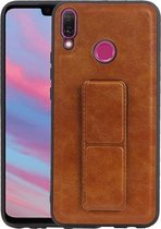 Grip Stand Hardcase Backcover - Telefoonhoesje - Achterkant Hoesje - Geschikt voor Huawei Y9 (2019) - Bruin