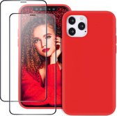 iPhone 12 Pro Max Liquid Silicone rubberen hoesje + 2 Stuks volledige Tempered screenprotector - Rood