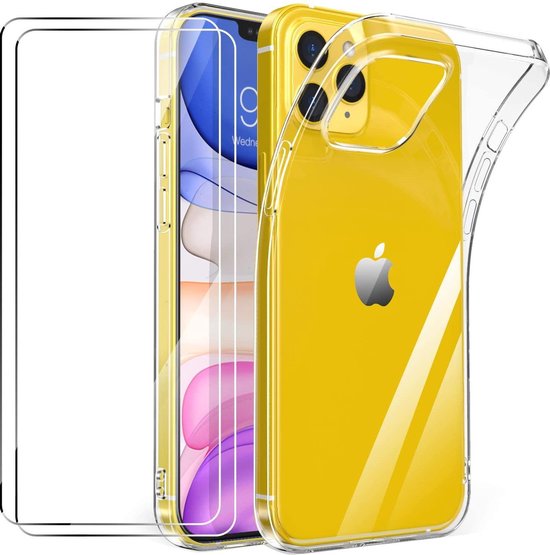 Back cover Hoesje Geschikt voor: iPhone 12 Mini Transparant TPU Siliconen Soft Case + 2X Tempered Glass Screenprotector