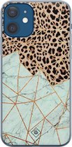 iPhone 12 hoesje siliconen - Luipaard marmer mint | Apple iPhone 12 case | TPU backcover transparant