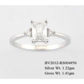 Twice As Nice Ring in zilver, baguette zirkonia, smaragd kleur, 2 kleine zirkonia 50