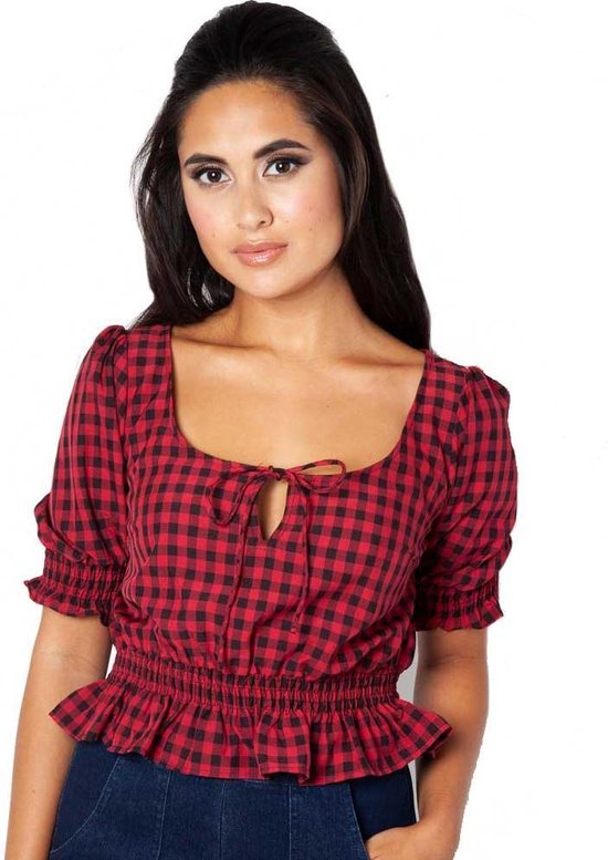 Voodoo Vixen - Sadie Top - gingham - XS - Rood/Zwart