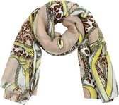 Lange dames sjaal Leo Belts|Lange shawl|Beige geel wit|Luipaardprint