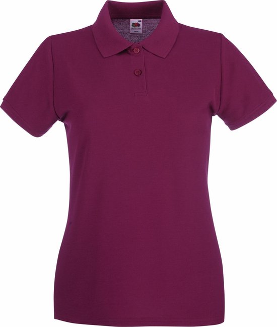 Donkerrode poloshirt met korte mouwen, kraag en knoopsluiting.