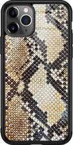 iPhone 11 Pro Max hoesje glass - Snake / Slangenprint bruin | Apple iPhone 11 Pro Max  case | Hardcase backcover zwart