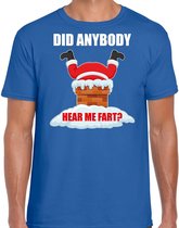 Fun Kerstshirt / Kerst t-shirt  Did anybody hear my fart blauw voor heren - Kerstkleding / Christmas outfit S