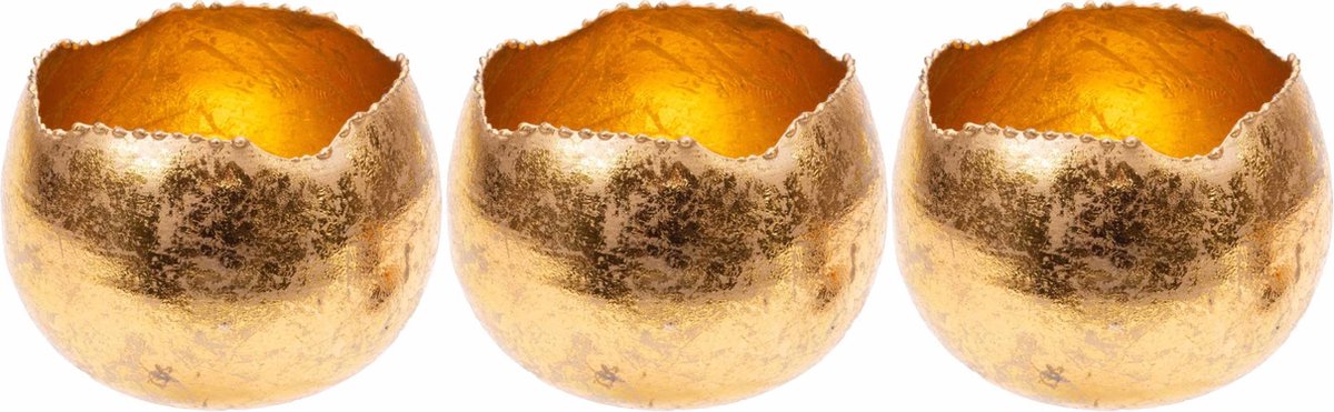 Cosy&Trendy Set van 3x stuks theelichthouders waxinelichthouders glas goud metaal 10 cm Windlichtjes kaarsenhouders