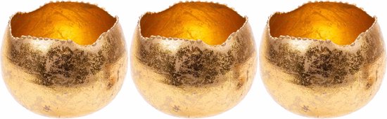 Set van 3x stuks theelichthouders/waxinelichthouders glas goud metaal 10 cm - Windlichtjes/kaarsenhouders
