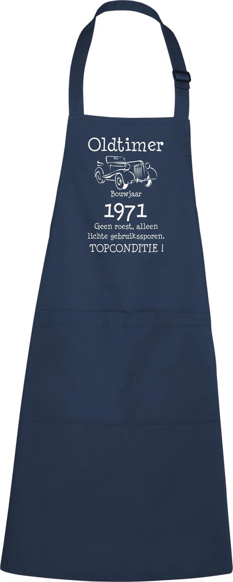 Keukenschort - BBQ schort - Oldtimer - Jaartal 1971 - navy / blauw